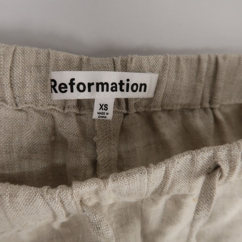 Reformation Olina Pants Womens XS Oatmeal Beige Solid Linen Wide Leg Drawstring - Picture 9 of 11